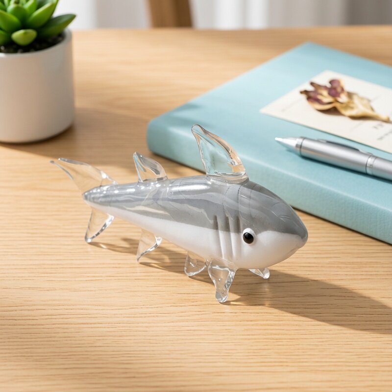 Marine Aquarium Home - Graue Murano-Glas Hai-Figur - Handgefertigte Miniatur