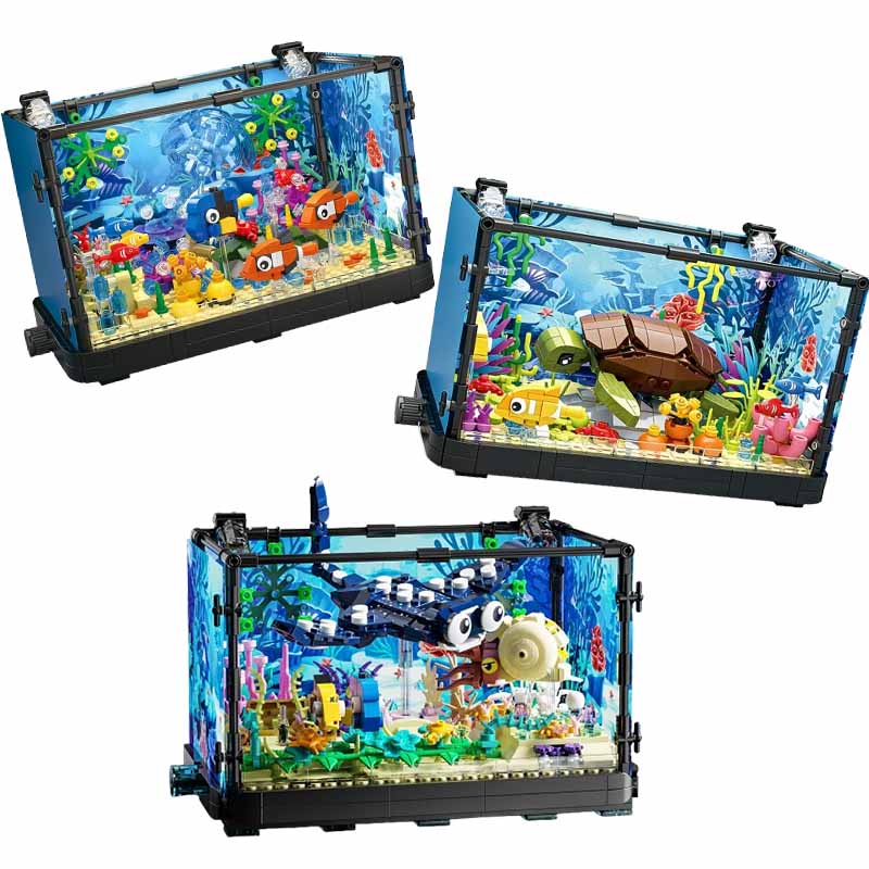 Marine Aquarium Home - Aquarium-Baustein-Set mit Licht, Meeresschildkröte, Baustein-Spielzeug für