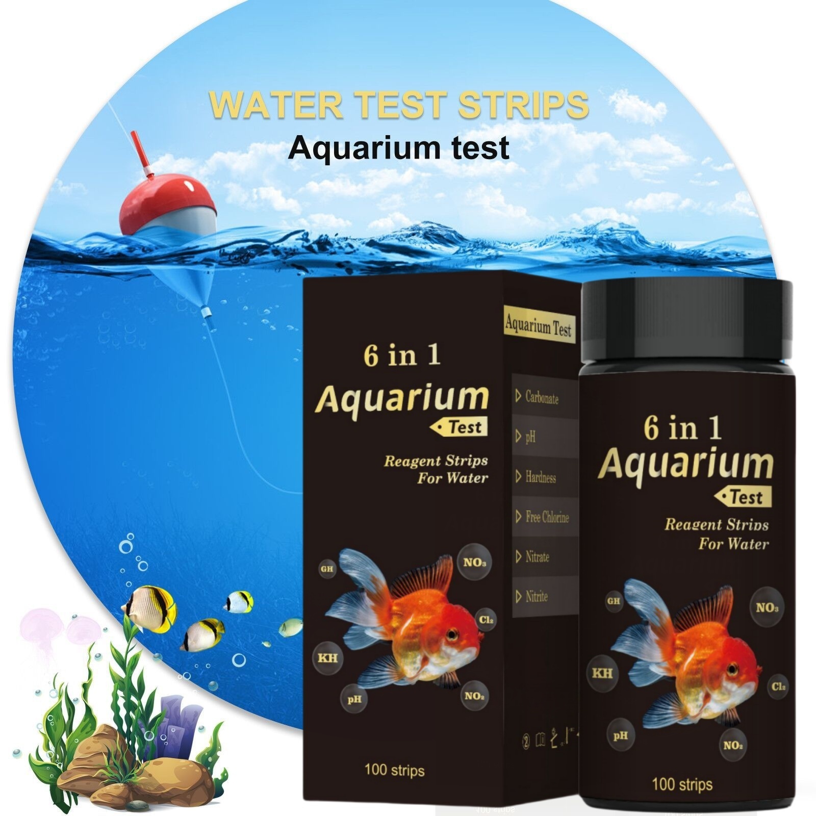 Marine Aquarium Test Kit - 50/100 Stück 6-in-1 Aquarium-Teststreifen für Süß-